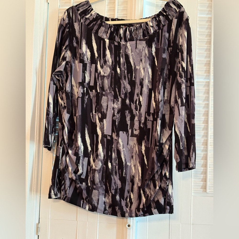 Style & Co. Black and Gray Abstract Blouse